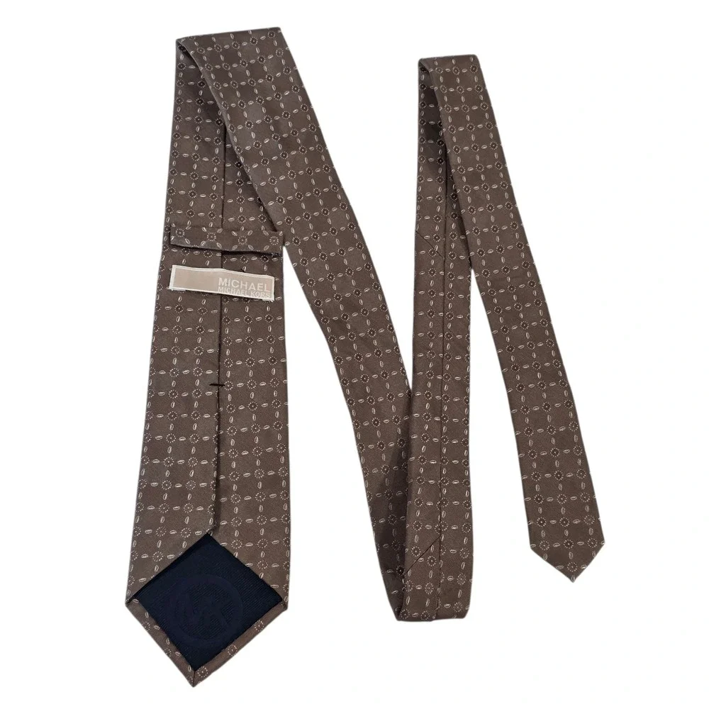 Michael Kors MK Mens Necktie Brown 100% Silk Floral Woven Designer Business Suit
